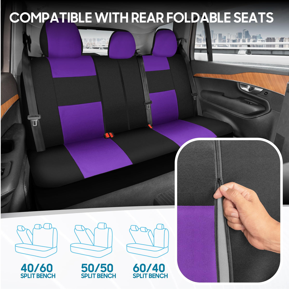 BDK PolyPro Car Seat Covers Full Set in Solid Black, Front and Rear Split Bench Seat Covers for Cars, Easy to Install Car Seats Cover Set and Accessories for Auto Trucks Van SUV - Solid Black Jansha Store