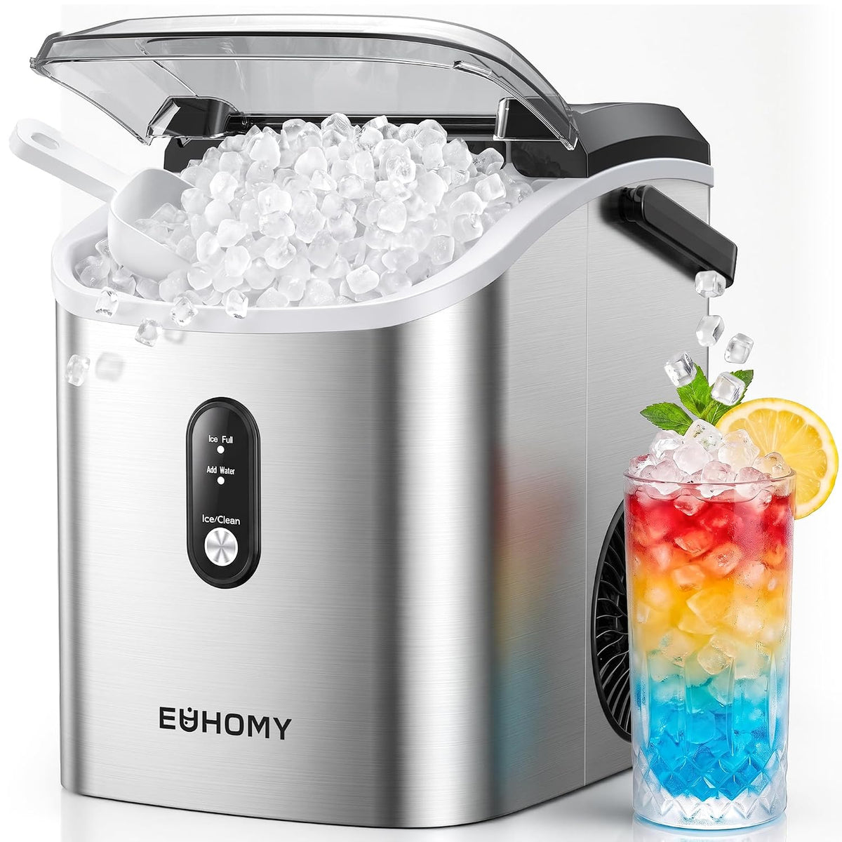 EUHOMY Nugget Ice Maker Countertop with Handle, 34lbs/24H Sonic Ice Maker Jansha Store