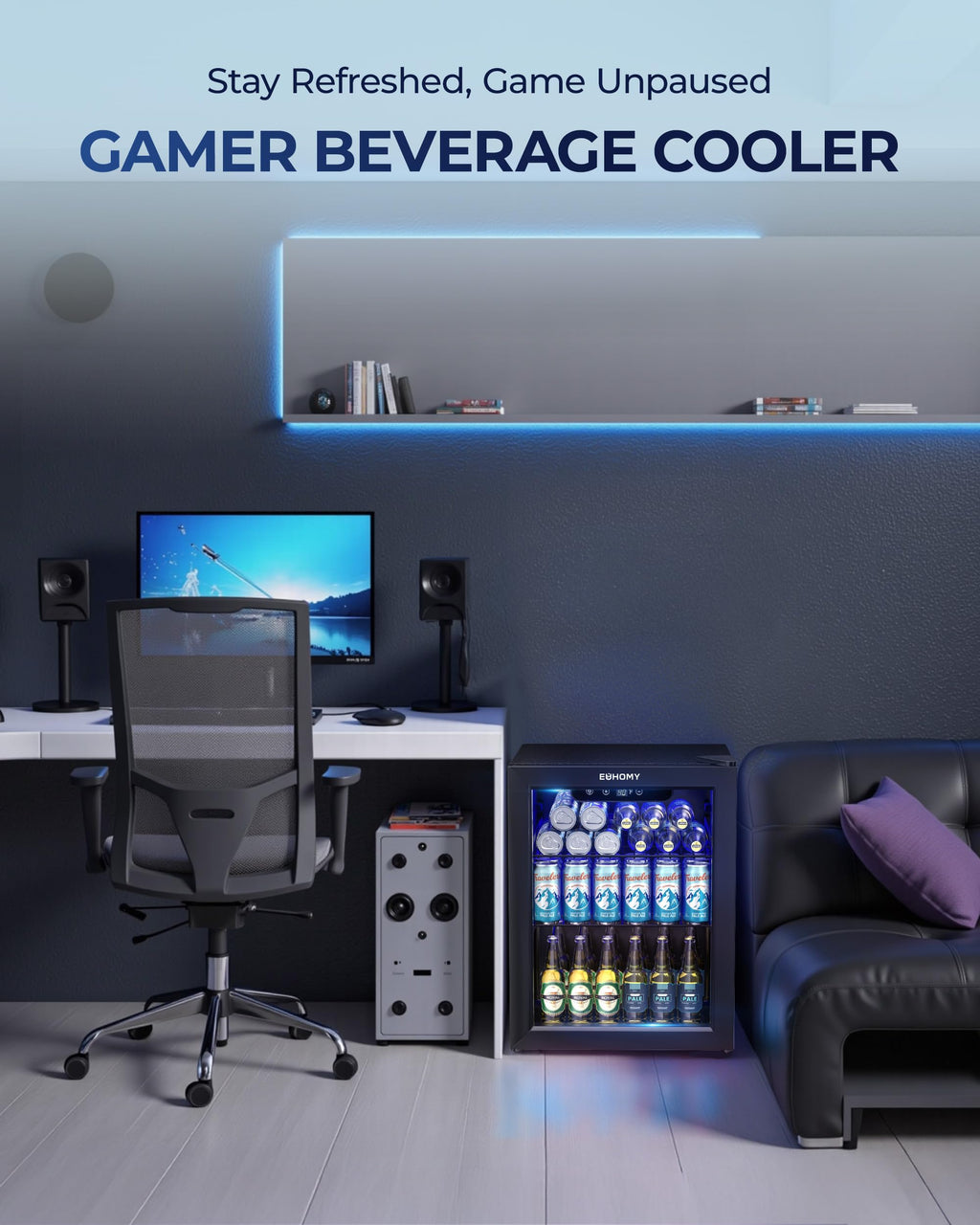EUHOMY 145 Can Mini Fridge, 4.5 Cu.ft Beverage Refrigerator with Glass Door Jansha Store