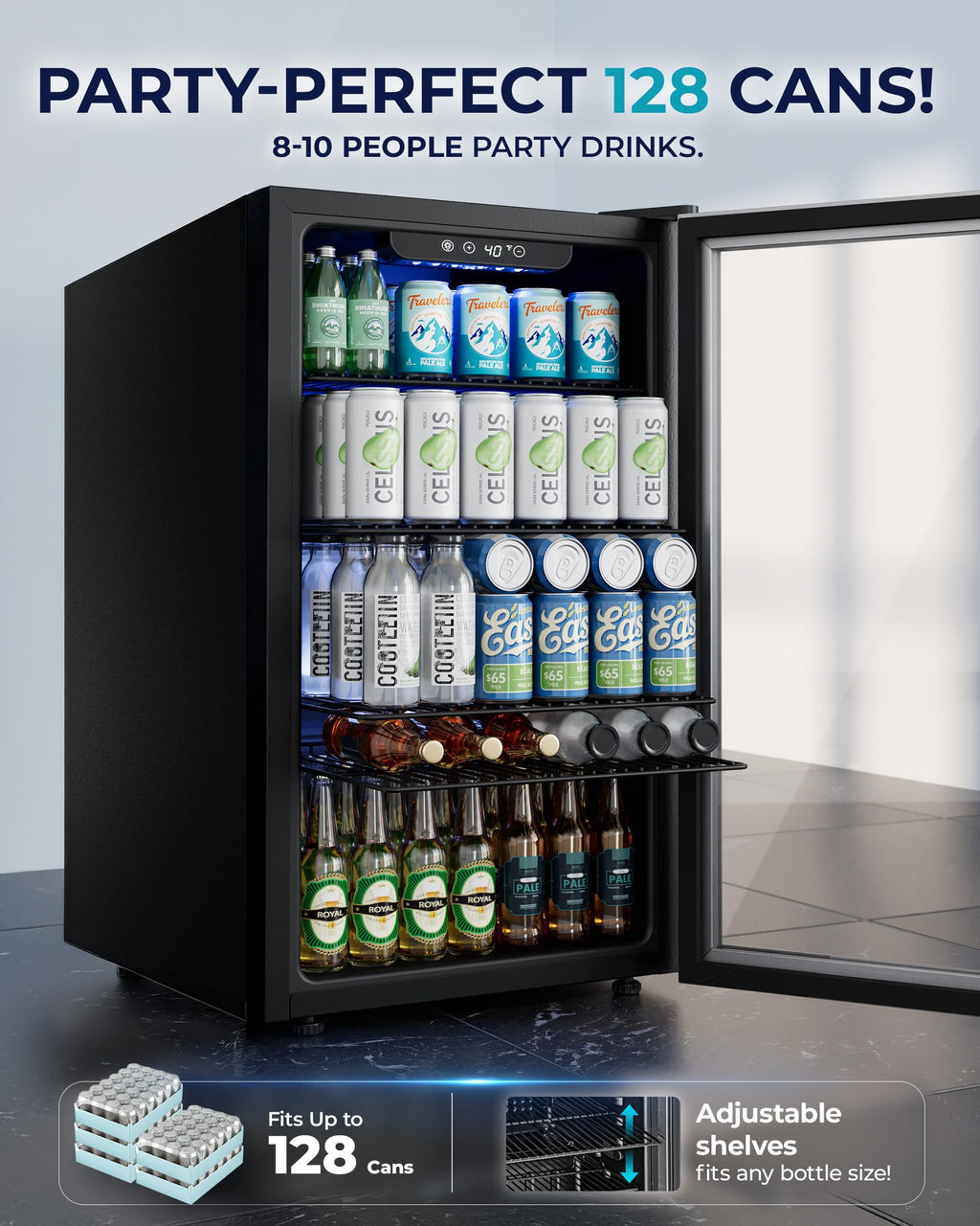EUHOMY 145 Can Mini Fridge, 4.5 Cu.ft Beverage Refrigerator with Glass Door Jansha Store