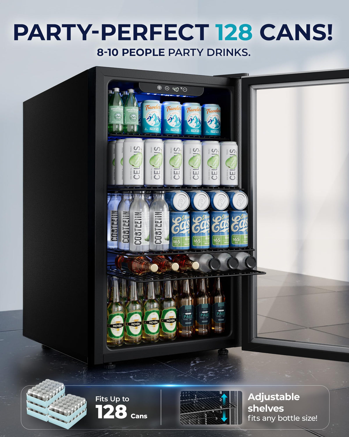 EUHOMY 145 Can Mini Fridge, 4.5 Cu.ft Beverage Refrigerator with Glass Door Jansha Store