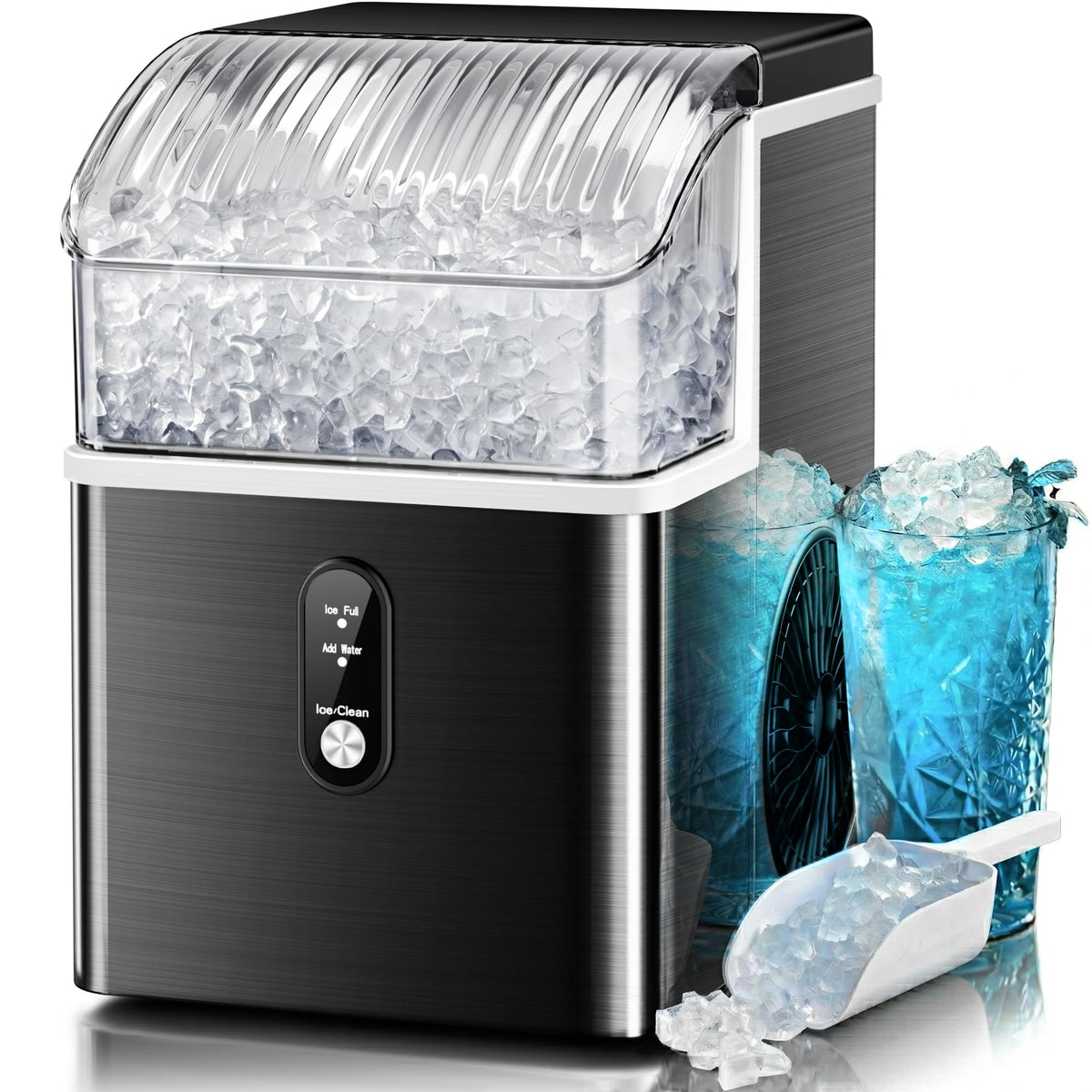 Kismile Nugget Ice Maker Countertop, 35 lbs/Day, Stainless Steel Jansha Store