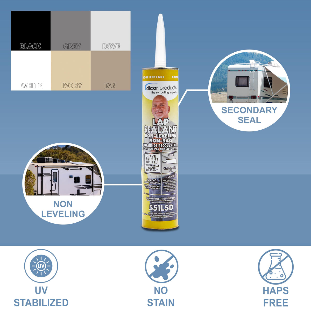 Dicor 501LSW-1 Self-Leveling Lap Sealant, White, 10.3 Oz, RV Roofing Jansha Store