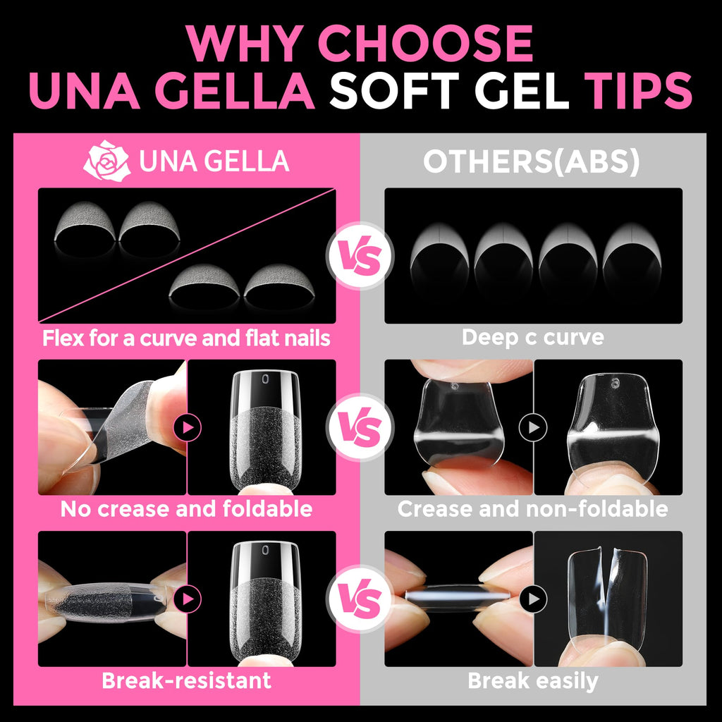UNA GELLA Extra Short Square Kids Nail Tips 216Pcs Squoval Press On Nails Jansha Store