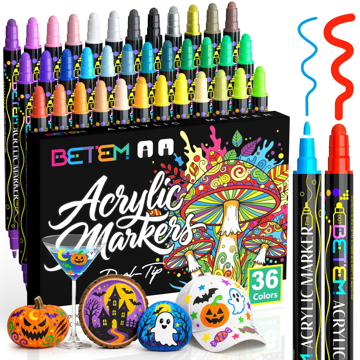 Betem 12 Colors Dual Tip Acrylic Paint Markers, Fabric Decorating Kits Jansha Store
