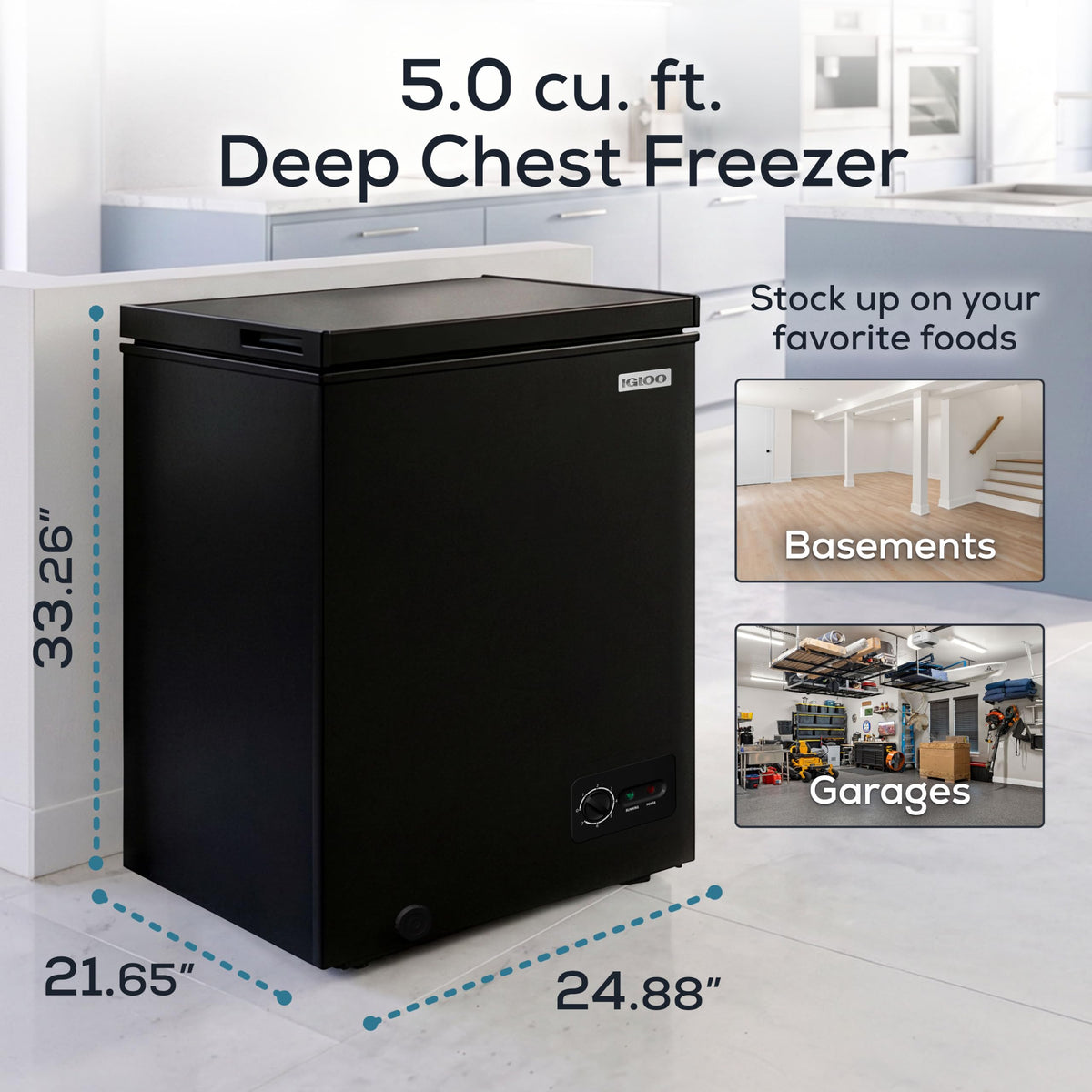 Igloo 5.0 Cu Ft Upright Deep Freezer Chest- Deep Freezer with Quick Freezing System & Adjustable Thermostat - Low Noise Freezer with Removable Basket & LED Lights for Homes, Garages & Basements- White Jansha Store