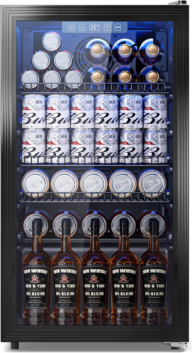3.2 Cuft Beverage Fridge, 130 Can Mini Fridge With Glass Door, Black Jansha Store
