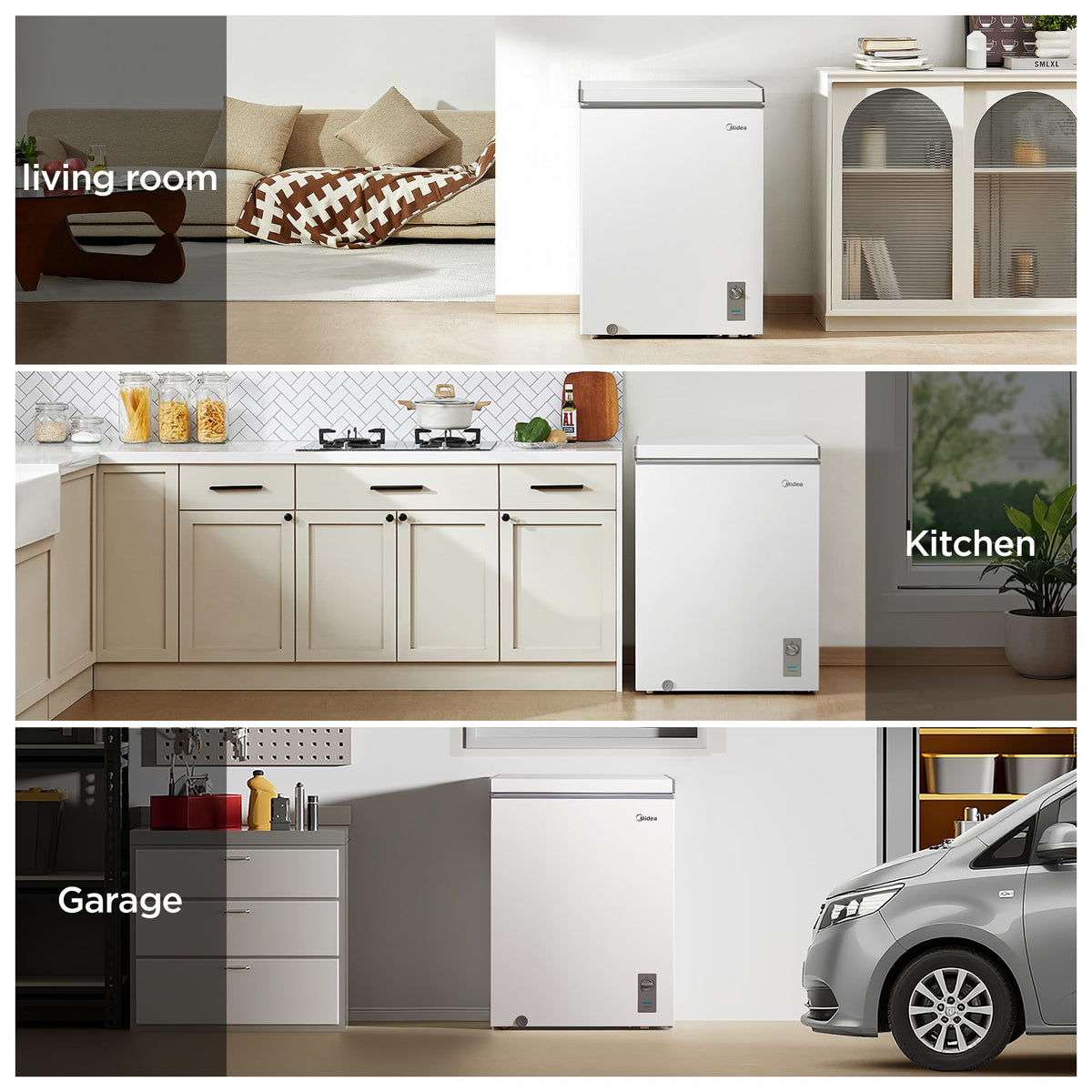 Midea 3.5 Cu.ft Chest Freezer, Fridge Freezer Convertible with LED Light Jansha Store