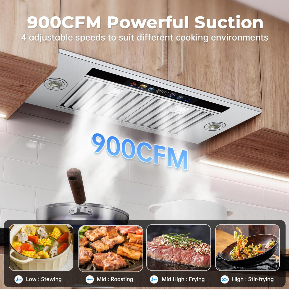 Range Hood Insert 30 inch,Stainless Steel Kitchen Vent Hood 600CFM,Built-in Kitchen Stove Hood w/Front Button Controls and Front LED Lights,Baffle Filters,Ducted/ductless Convertible Duct Jansha Store