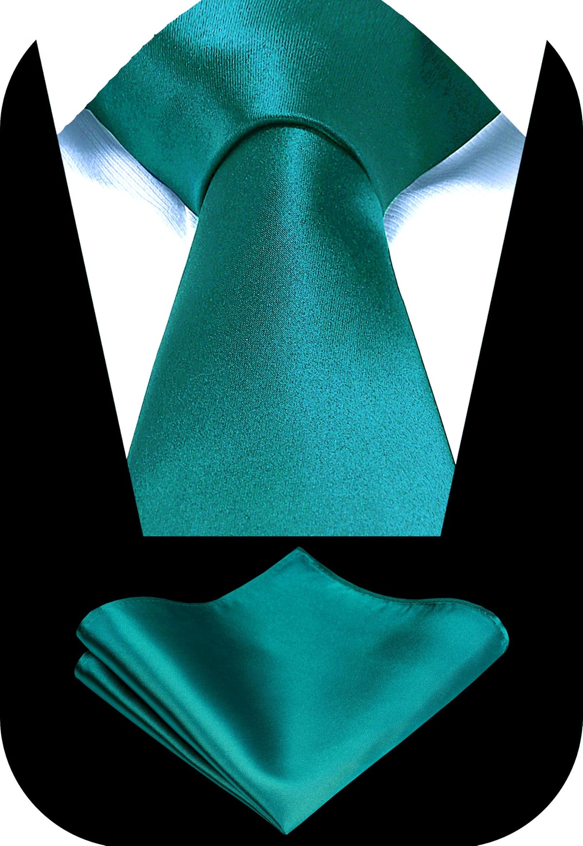 TIE G Solid Satin Woven dyed Color Formal Black Necktie and Pocket Square Sets in Gift Box Jansha Store