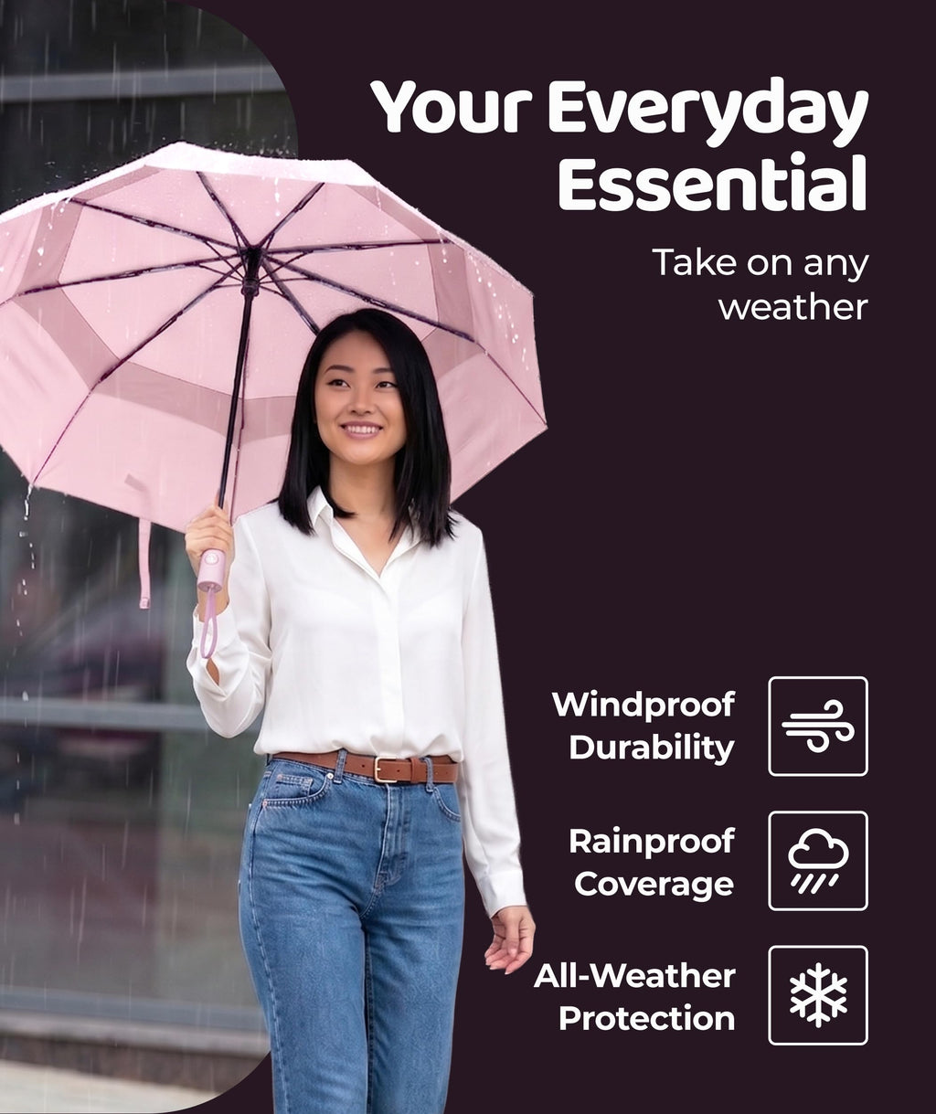 Windproof Travel Umbrella - Compact & Withstands Winds up to 100MPH, Strongest Premium Auto Folding Umbrella for Rain and Sun - Durable, Light & Portable for Women & Men, Fits Backpack & Cars Jansha Store