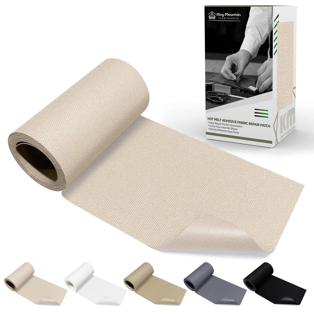 KING MOUNTAIN 100% Cotton Fabric Iron-on Repair Patch, Inside&Outside Clothes Repair Patch, 3"x60" with Backing Glue Repair Decorative Patch kit (Off-White) Jansha Store