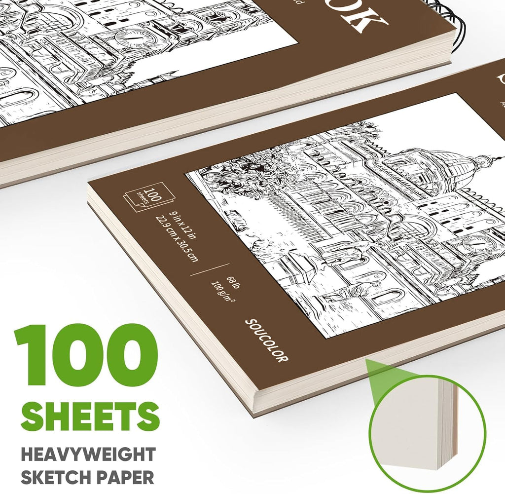 Soucolor Sketch Book 9" x 12", 100 Sheets Kids Art Sketchbook Drawing Pad Jansha Store