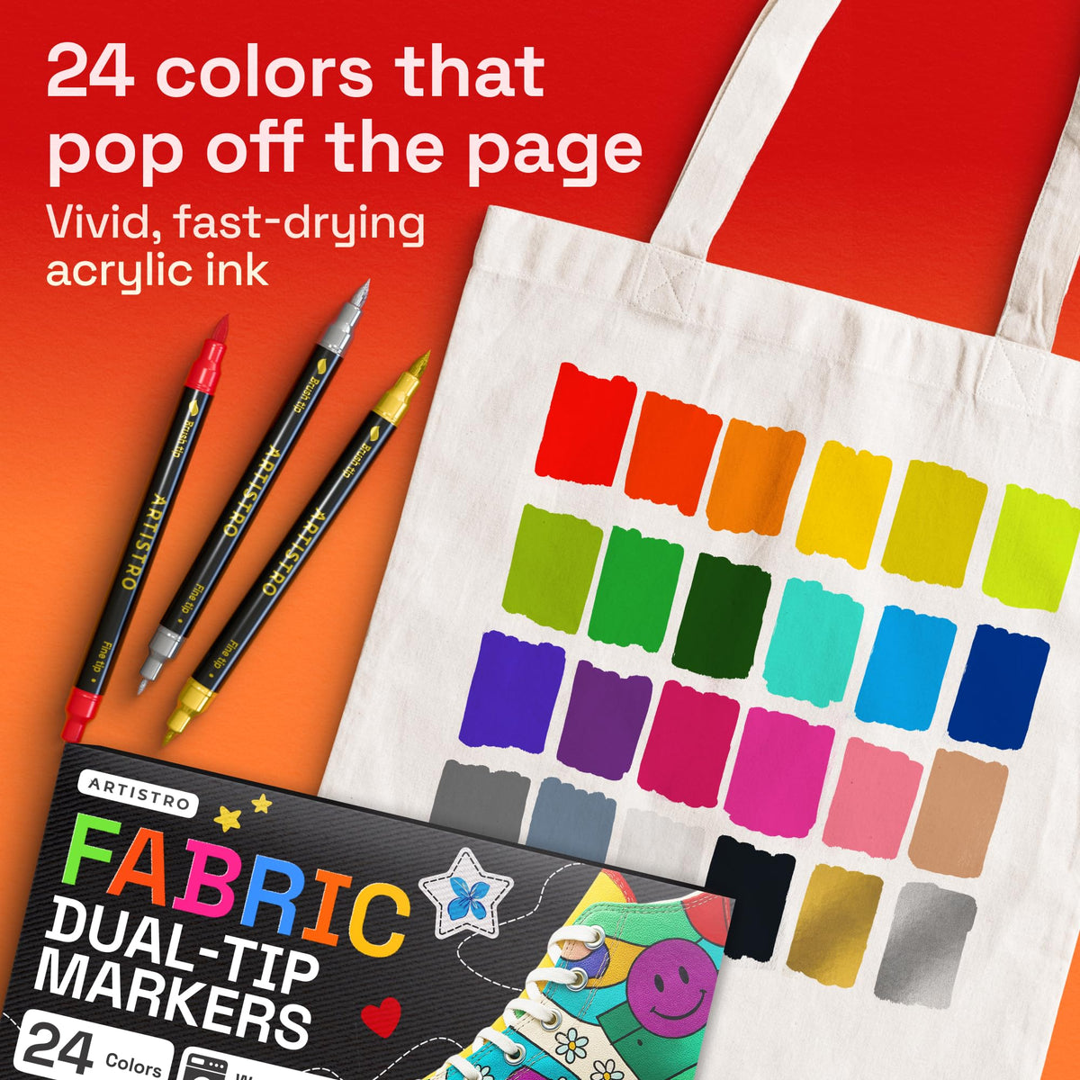 ARTISTRO 5 Black Dual-Tip Fabric Markers Decorating Kit, for Clothes Jansha Store