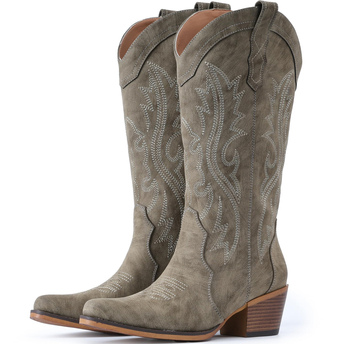 IUV Cowboy Boots For Women Western Cowgirl Boots Mid Calf Snip Toe Jansha Store