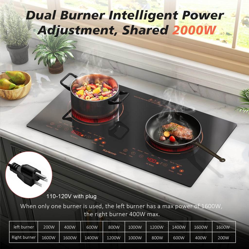 2 Burner Electric Cooktop 110V, 2000W, 24" Countertop & Built-in Jansha Store