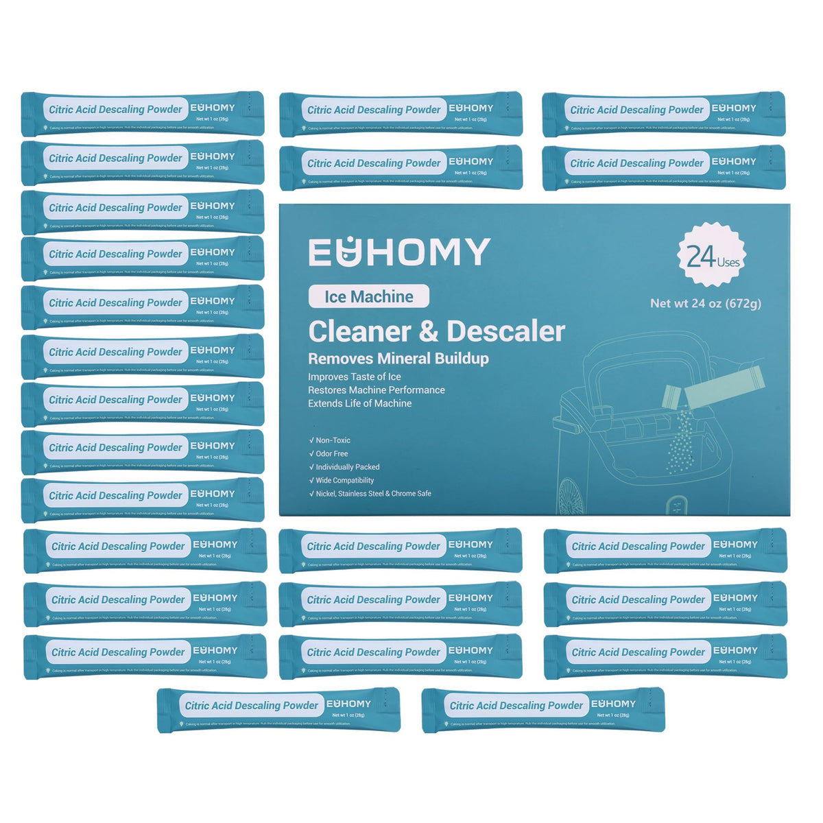 EUHOMY Ice Maker Cleaner & Descaler, 12 Uses & Individually Packed Jansha Store