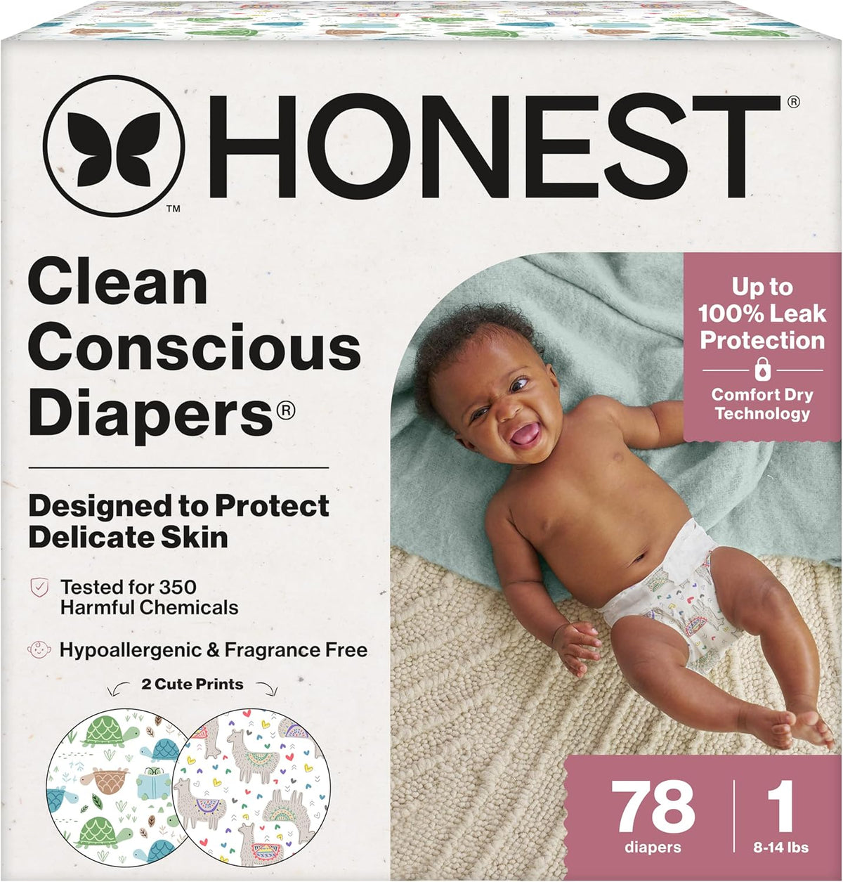 The Honest Company Diapers, All the Alpacas + Turtle Time, Size 1, 78 Count Jansha Store