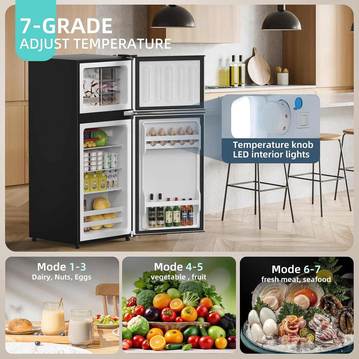 Cucina Magica Mini Fridge with Freezer, 3.8 Cu.Ft Small Fridge, Dorm Fridge Jansha Store