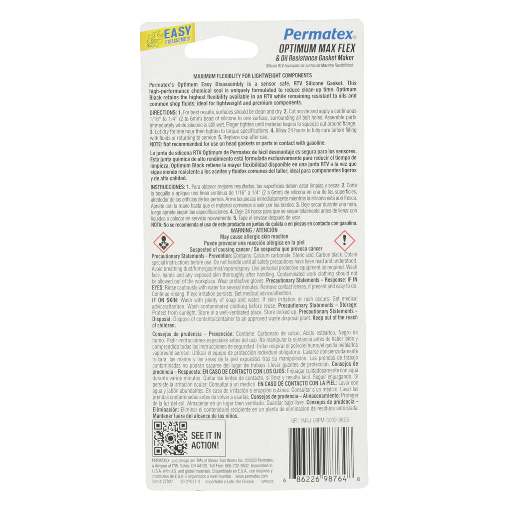 Permatex 82180 Ultra Black Maximum Oil Resistance RTV Silicone Gasket Maker, Sensor Safe and Non-Corrosive, for High Flex and Oil Resistant Applications 3 oz Jansha Store
