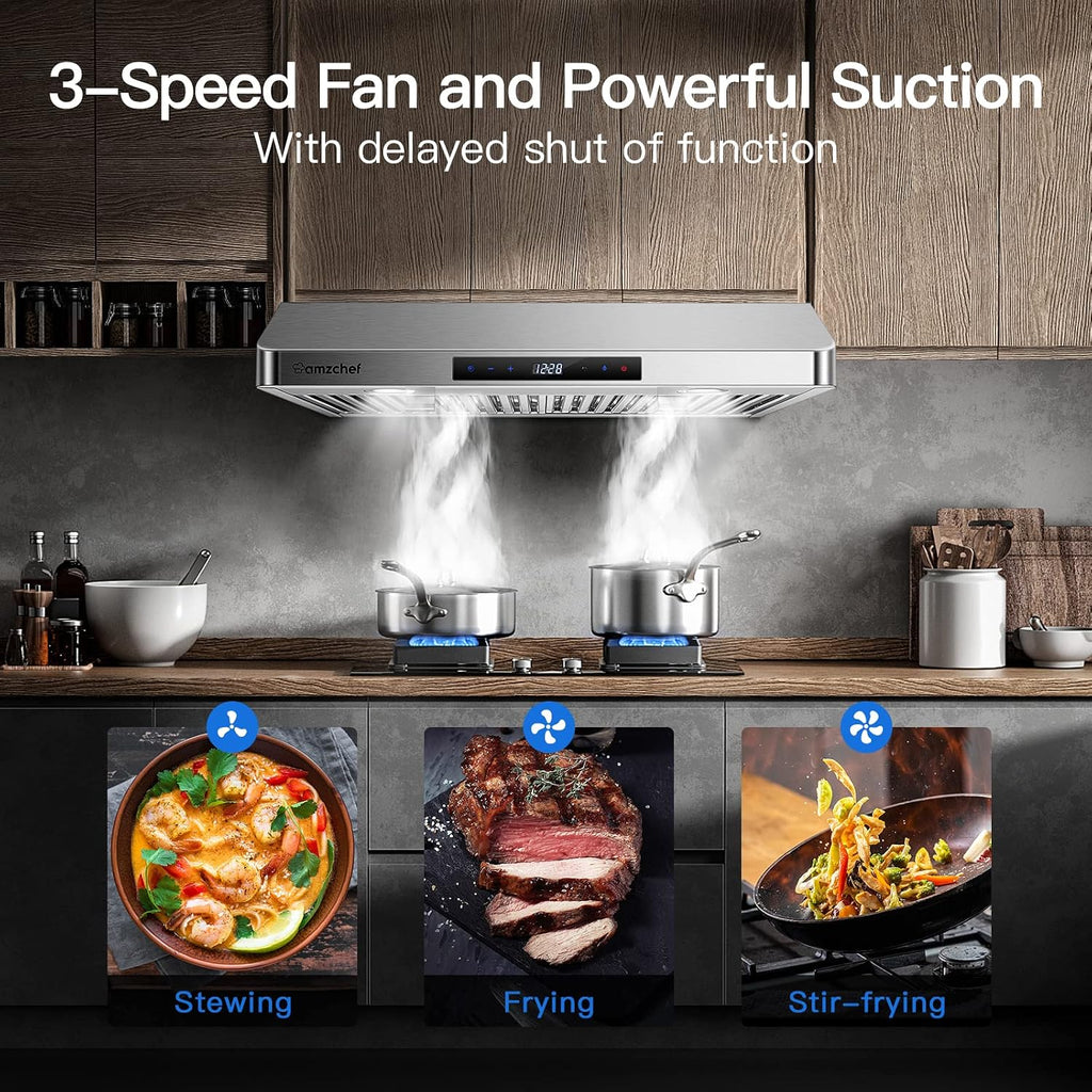 AMZCHEF 30" Under Cabinet Range Hood, 750CFM Stainless Steel Vent Hood Jansha Store
