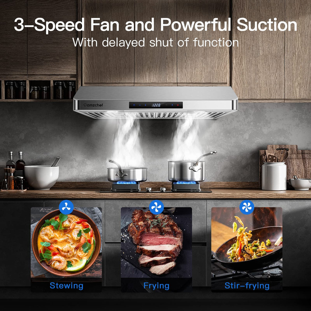 AMZCHEF 30" Under Cabinet Range Hood, 750CFM Stainless Steel Vent Hood Jansha Store