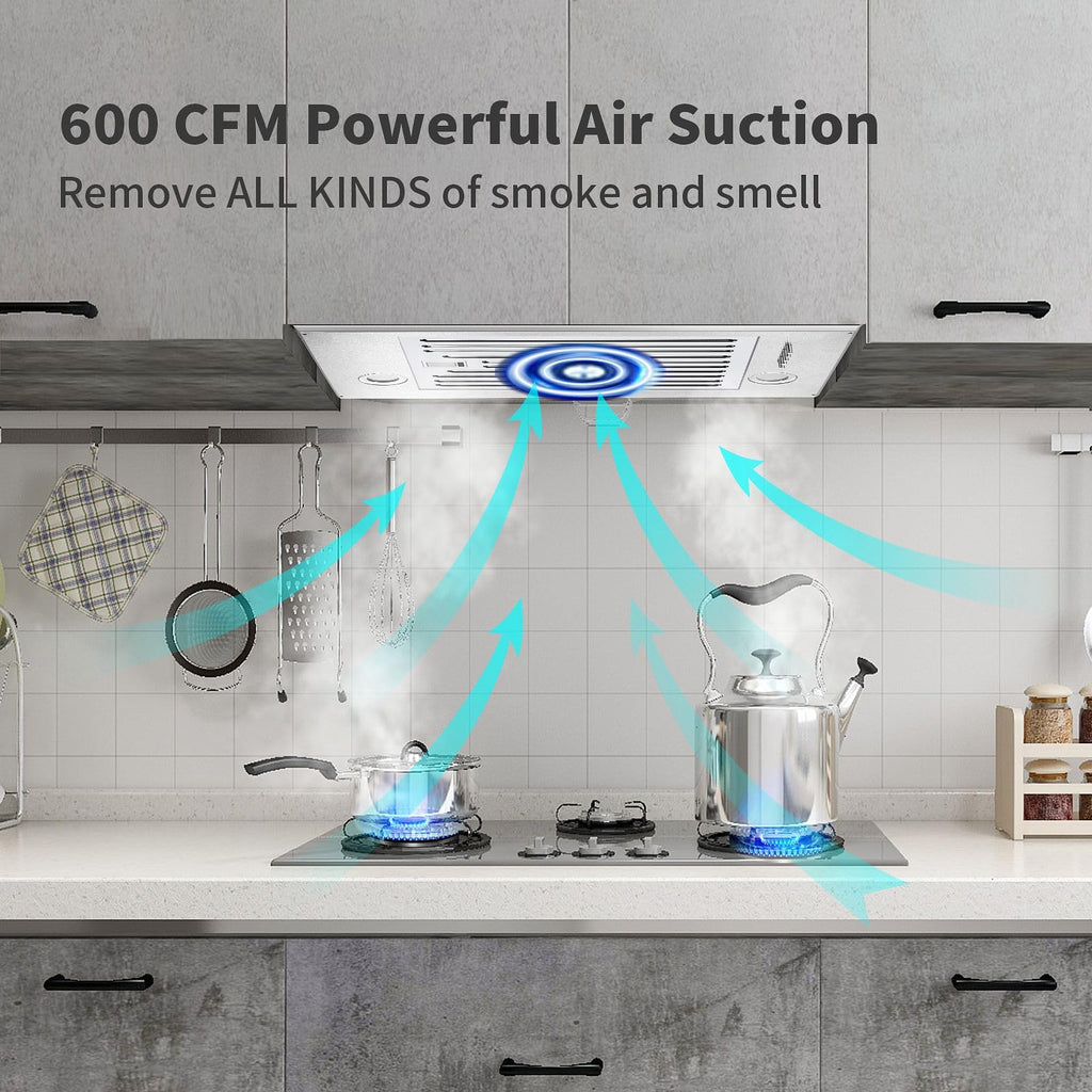 Range Hood Insert 30 inch,Stainless Steel Kitchen Vent Hood 600CFM,Built-in Kitchen Stove Hood w/Front Button Controls and Front LED Lights,Baffle Filters,Ducted/ductless Convertible Duct Jansha Store