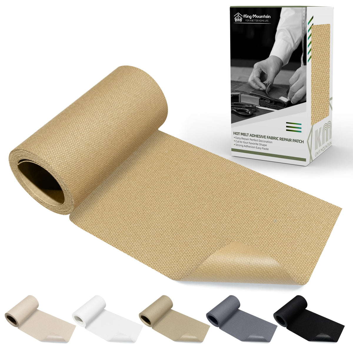 KING MOUNTAIN 100% Cotton Fabric Iron-on Repair Patch, Inside&Outside Clothes Repair Patch, 3"x60" with Backing Glue Repair Decorative Patch kit (Off-White) Jansha Store