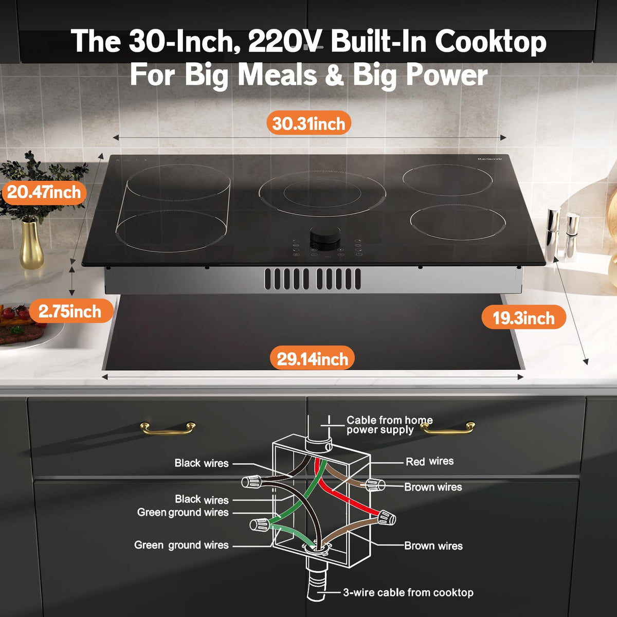 2 Burner Electric Cooktop 110V, 2000W, 24" Countertop & Built-in Jansha Store