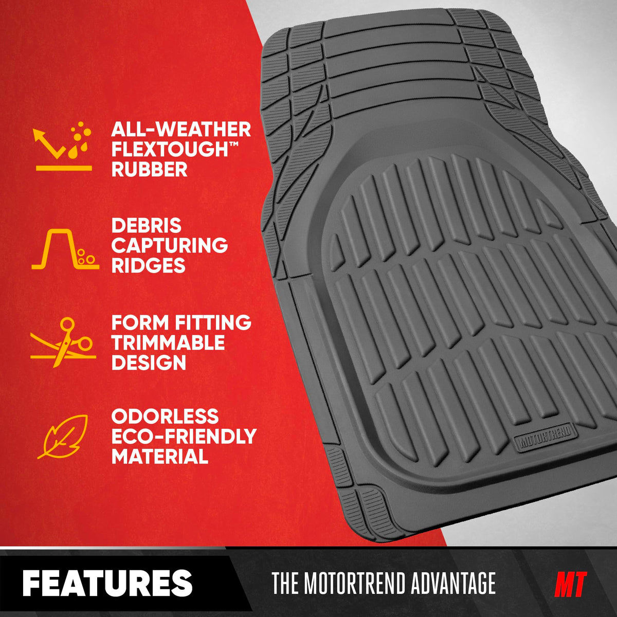 Motor Trend FlexTough Floor Mats for Cars, Black Deep Dish All-Weather Car Mats, Waterproof Trim-to Fit Automotive Floor Mats for Cars Trucks SUV, Universal Floor Liner Car Accessories Jansha Store
