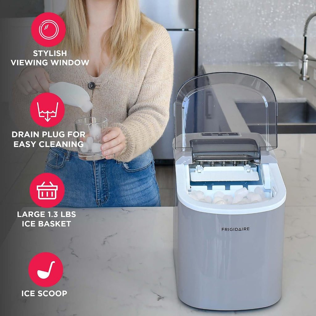 FRIGIDAIRE EFIC189-Silver Compact Ice Maker, 26 lb per Day, Silver Jansha Store
