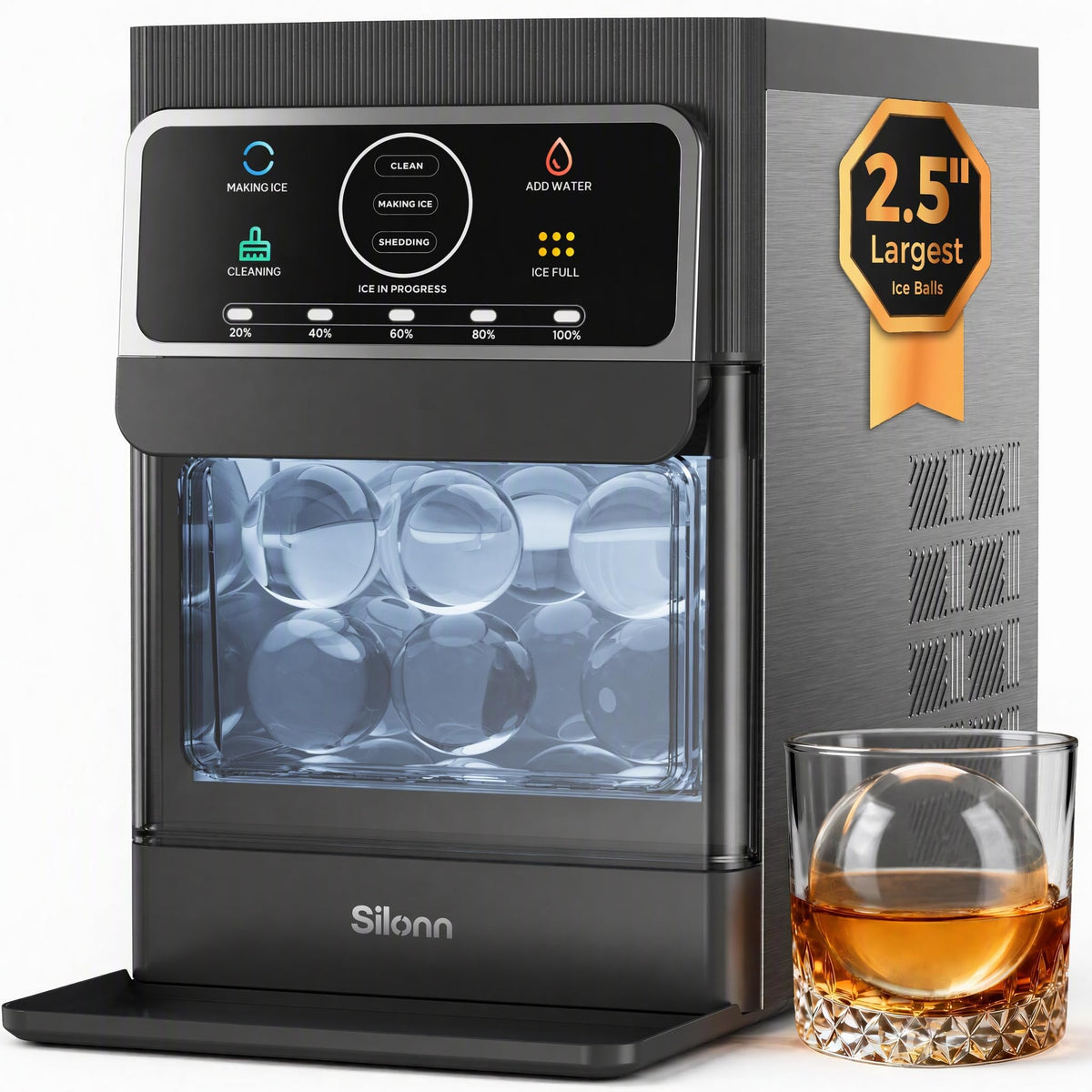 Silonn Ice Maker Countertop, 9 Cubes Ready in 6 Mins, 26lbs in 24Hrs, Self-Cleaning Ice Machine with Ice Scoop and Basket, 2 Sizes of Bullet Ice for Home Kitchen Office Bar Party Jansha Store