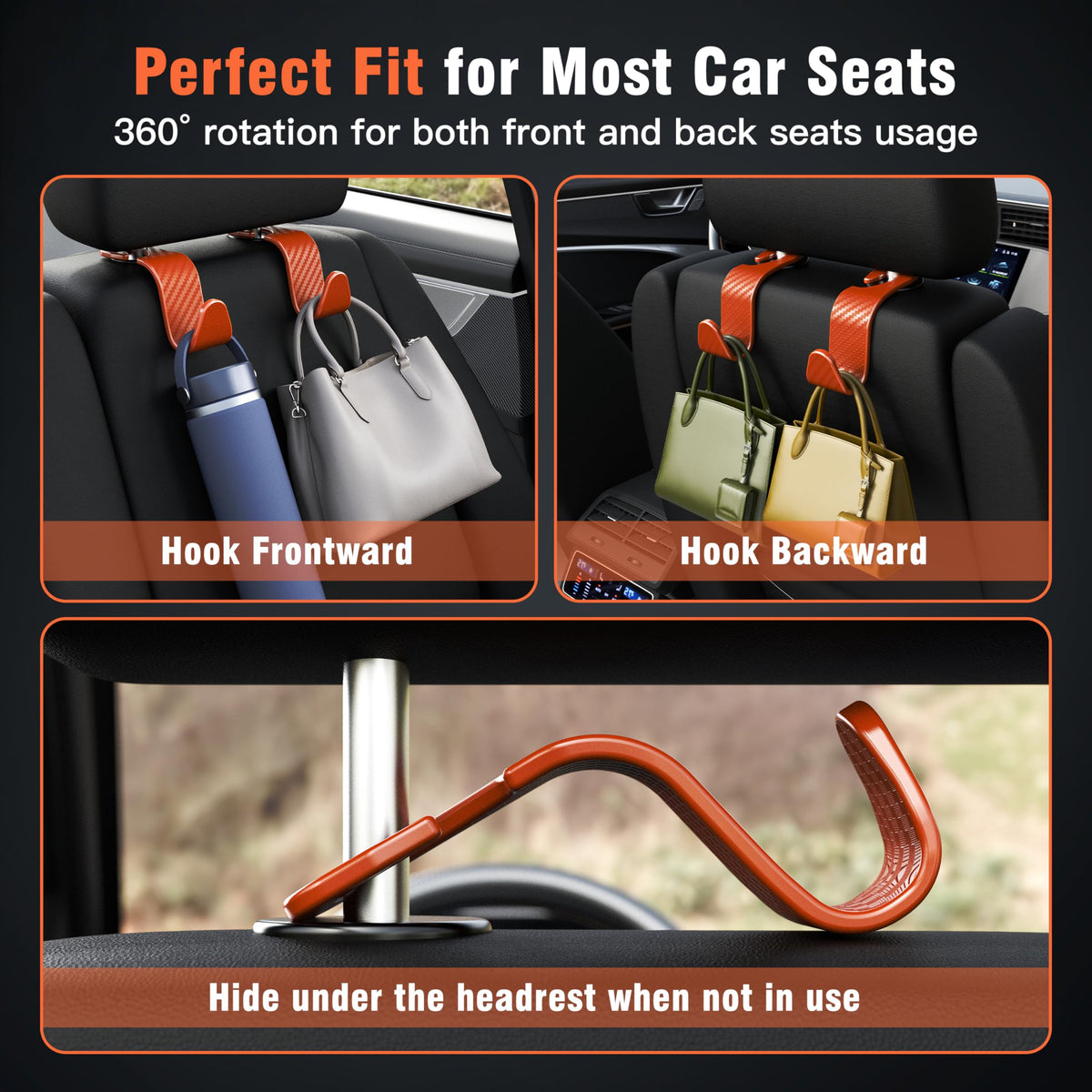 4-Pack Car Headrest Hooks Holds 55lbs Seat Storage Organizer for Bags Jansha Store