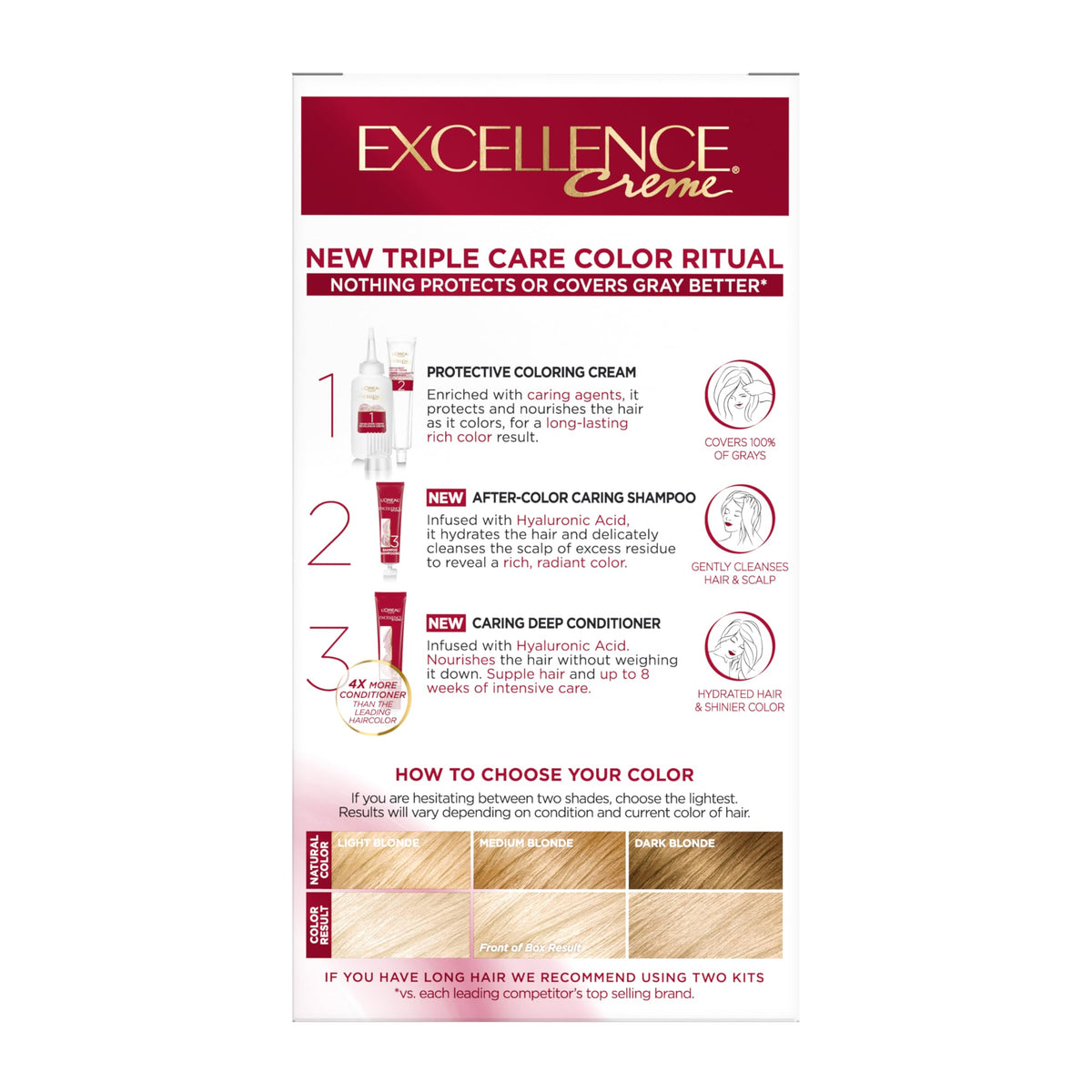 L'Oreal Paris Excellence Crème Permanent Hair Dye, Triple Care Hair Color with Hyaluronic Acid for 100% Gray Coverage, 4 Dark Brown, 1 Kit (Packaging May Vary) Jansha Store