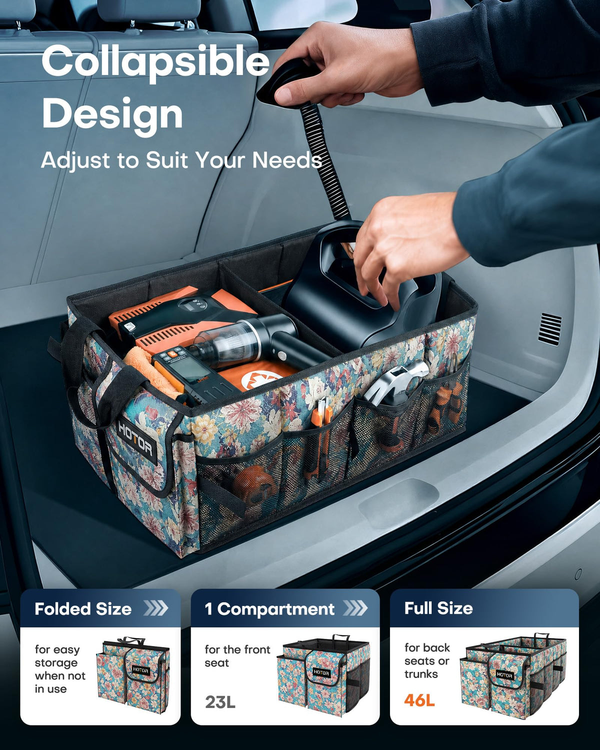 HOTOR Trunk Organizer - Foldable Car Organizer for SUVs & Sedans Storage Jansha Store