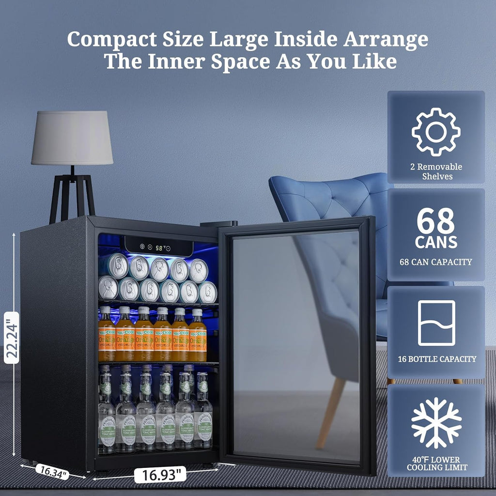 Antarctic Star Beverage Refrigerator Cooler 68 Can, Mini Fridge with Glass Door for Beer Drinks Wine,Freestanding Small Fridge with Electronic Temperature Control for Home and Bar,1.7 cu.ft Jansha Store