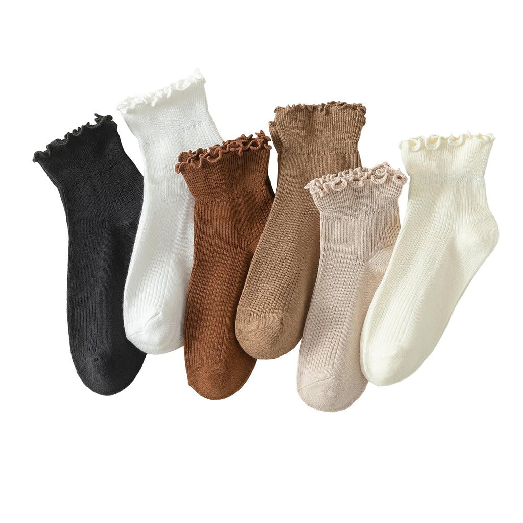 Hstyle 6 Pairs of Ruffle Socks Women, Cute Ruffle Ankle Socks Jansha Store