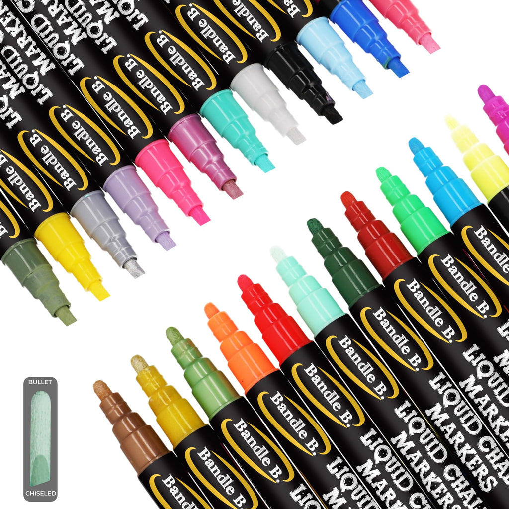 Bandle B. Chalk Markers - 8 Vibrant, Erasable, Non-Toxic, Water-Based, Reversible Tips. For Glass or Chalkboard Markers for Businesses, Restaurants, Liquid Drawing Chalk (Vibrant 6mm) Jansha Store