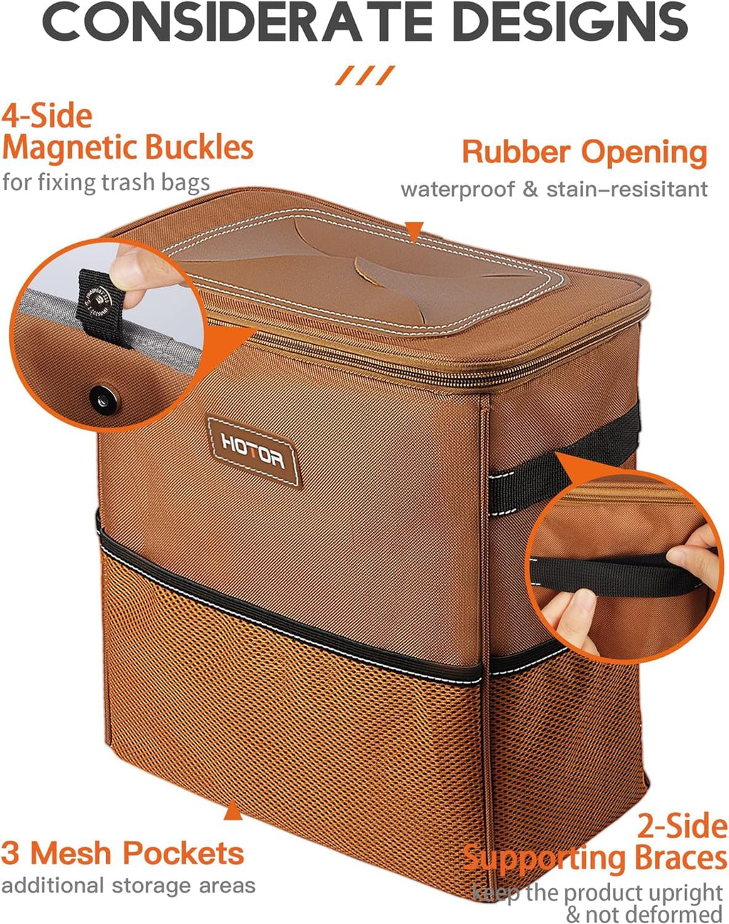 HOTOR Car Trash Can, Leakproof Car Organizer, 2-Gallon, Black Jansha Store