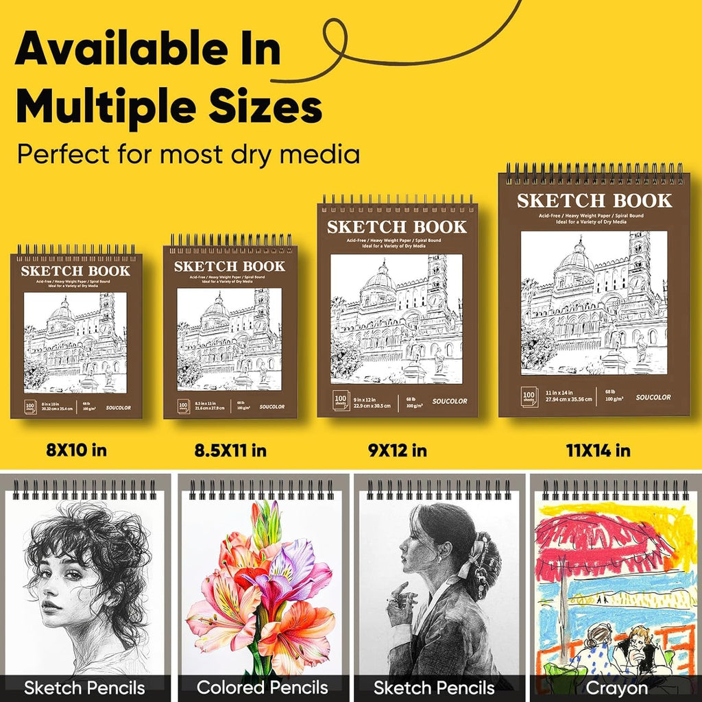 Soucolor Sketch Book 9" x 12", 100 Sheets Kids Art Sketchbook Drawing Pad Jansha Store