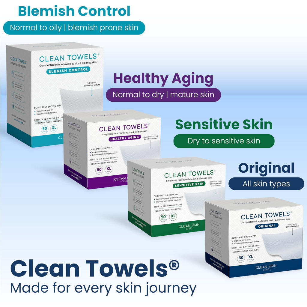 Clean Skin Club Clean Towels XL® Original 50 Ct + Healthy Aging 10ct Travel Pack Duo, 100% USDA Biobased Disposable Face Towels, Makeup Remover Dry Wipes, Ultra Soft, Smooths Fine Lines & Wrinkles Jansha Store