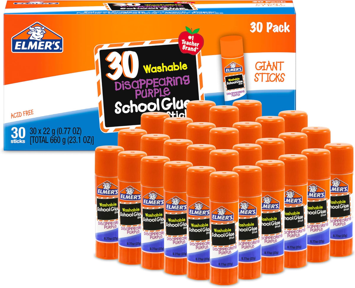 Elmer's Disappearing Purple School Glue Sticks, Washable, 22 Grams, 3 Count - Poster, Vision Board, Back to School Supplies, #1 Teacher Brand Jansha Store