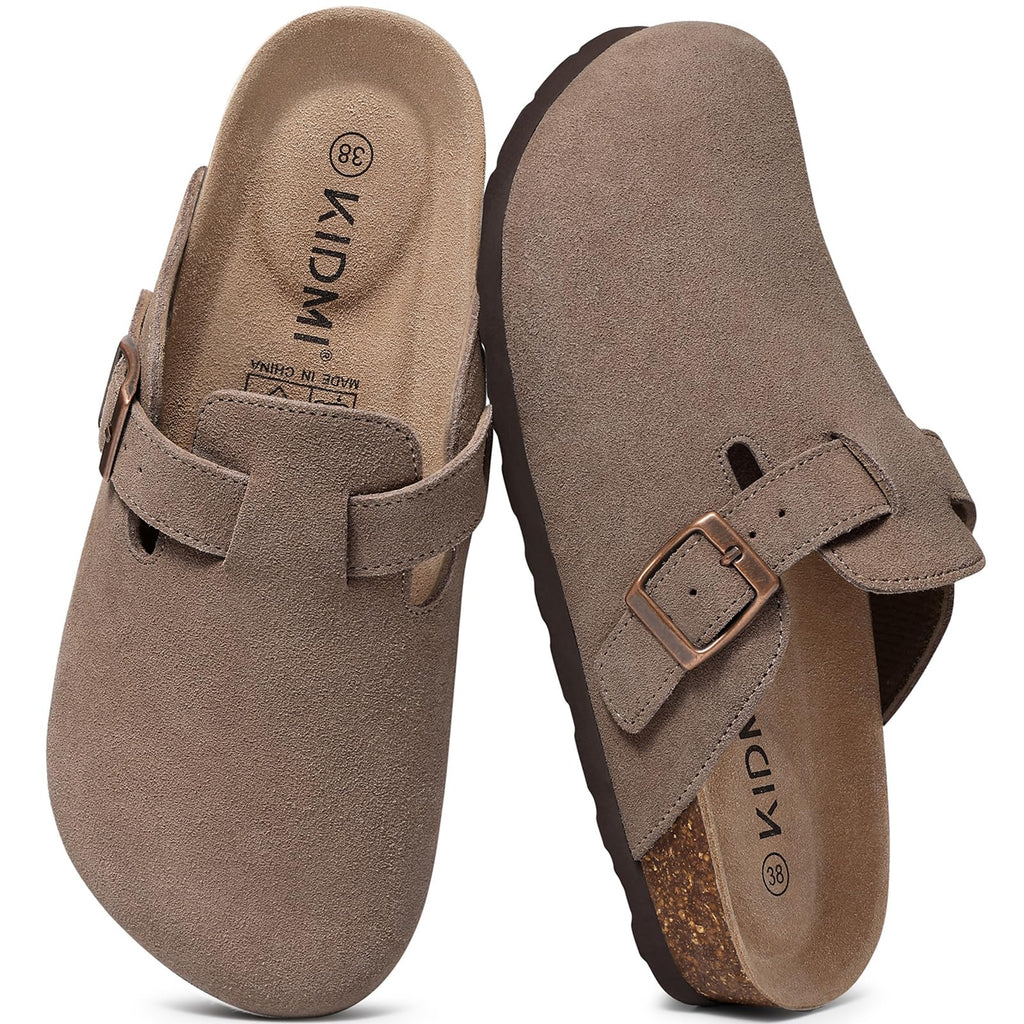 KIDMI Genuine Suede Clogs for Women Men Cork Footbed Mules Potato Shoes Jansha Store