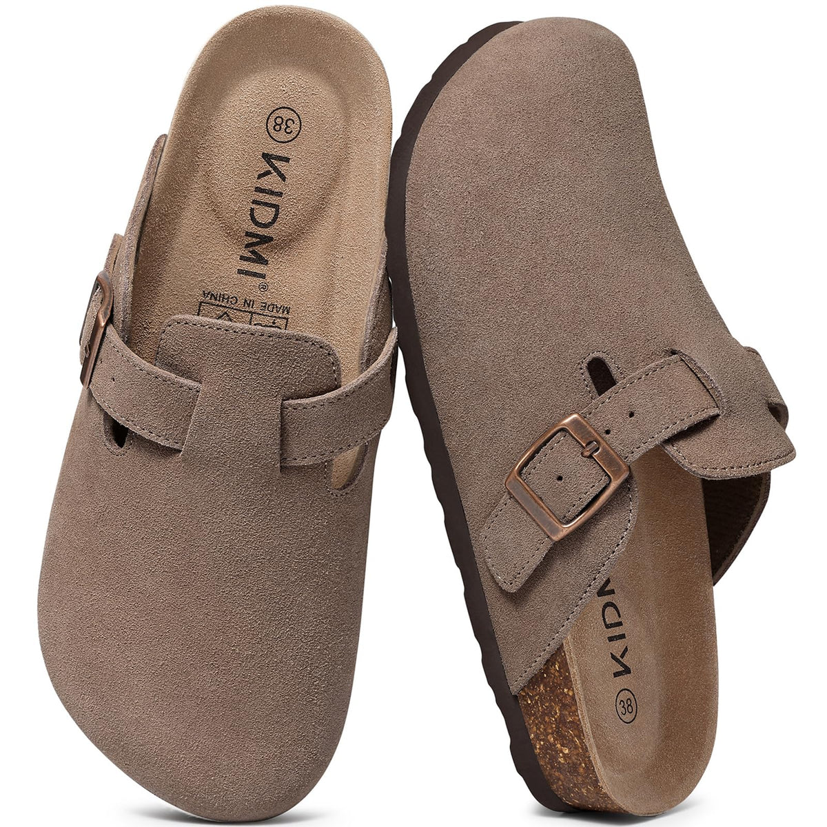 KIDMI Genuine Suede Clogs for Women Men Cork Footbed Mules Potato Shoes Jansha Store