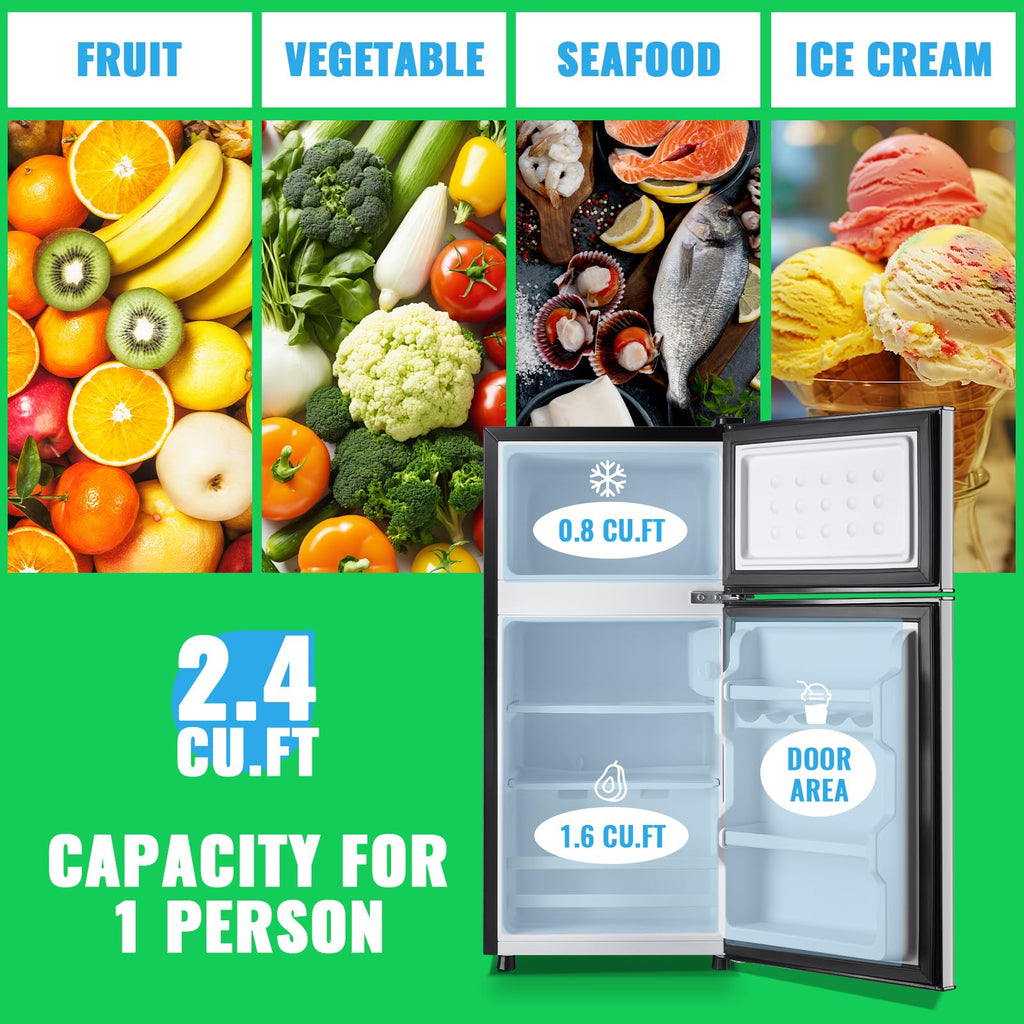 DEMULLER 45L Personal Double‑Door Mini Fridge With Freezer, Black Jansha Store