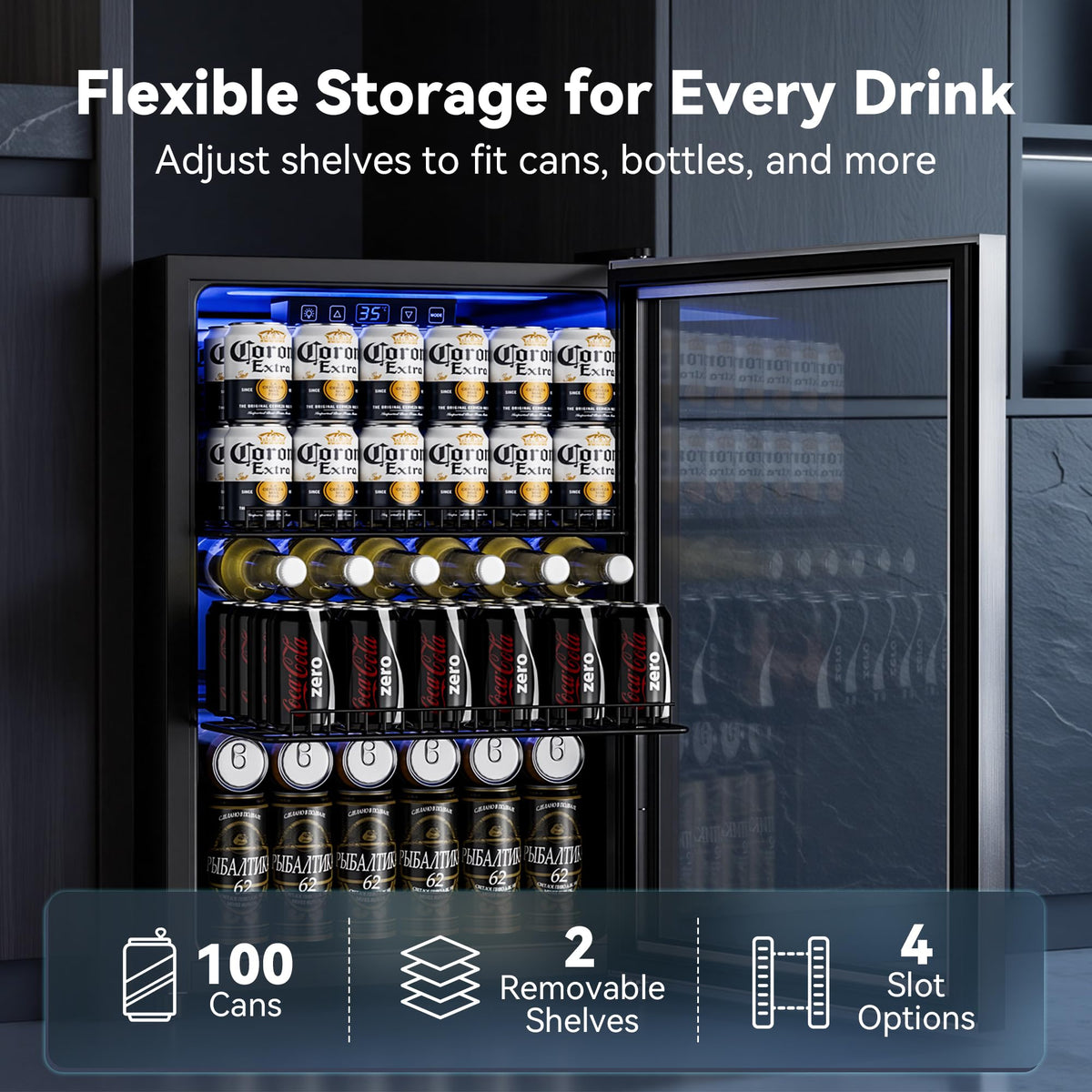130 Can Beverage Refrigerator, 3.2 Cu.Ft Mini Fridge Beverage Cooler Jansha Store