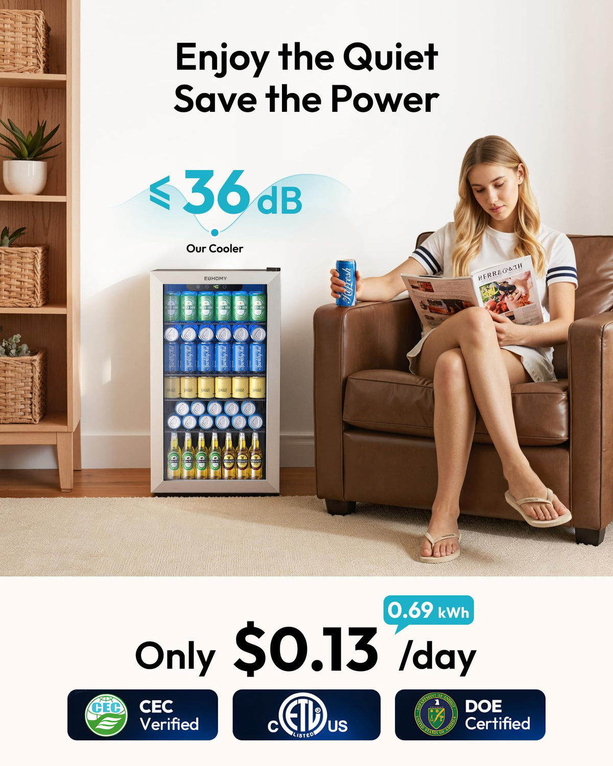 EUHOMY 145 Can Mini Fridge, 4.5 Cu.ft Beverage Refrigerator with Glass Door Jansha Store