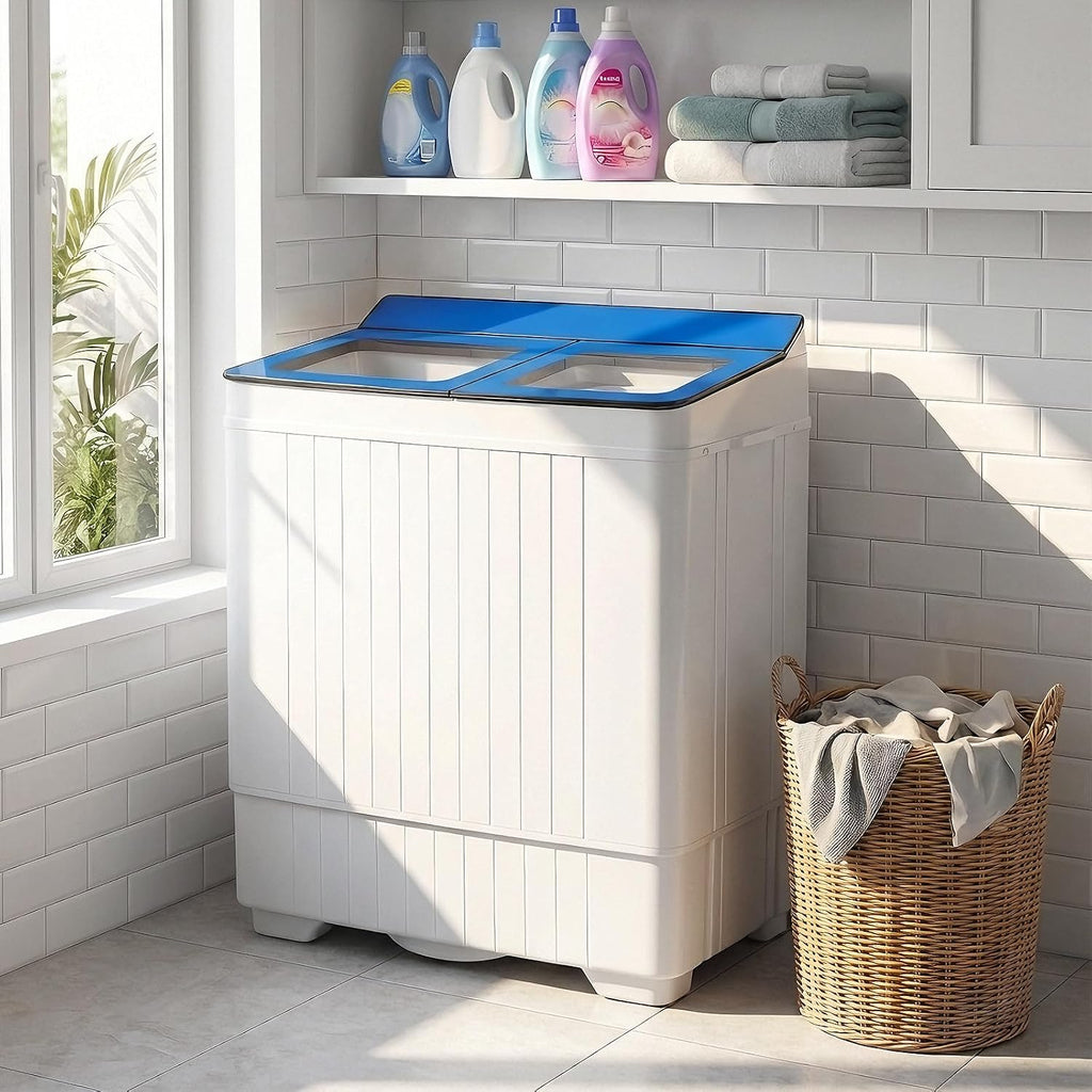 COSTWAY 26Lbs Portable Washing Machine with Built-in Drain Pump, Blue Jansha Store