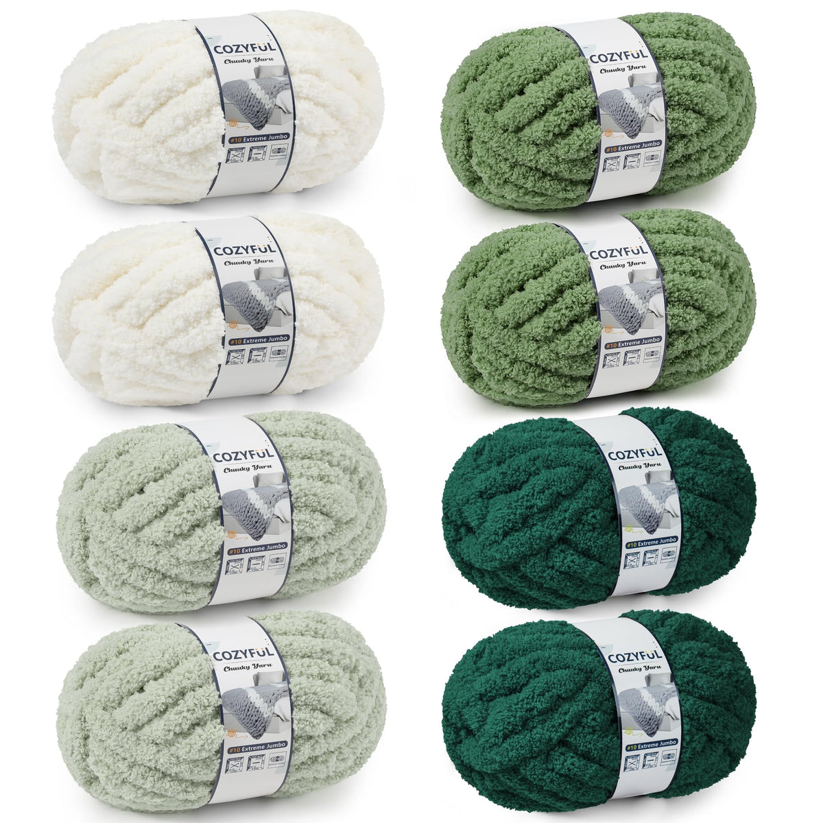 Cozyful Chunky Yarn for Hand Knitting - #10 Chunky Chenille Yarn, Jumbo Big Thick Chunky Yarns for Crocheting, Super Bulky Chunky Knit Blanket Yarns, 8 Skein (22 yds 8 oz Each Skein), Soft Sage Green Jansha Store
