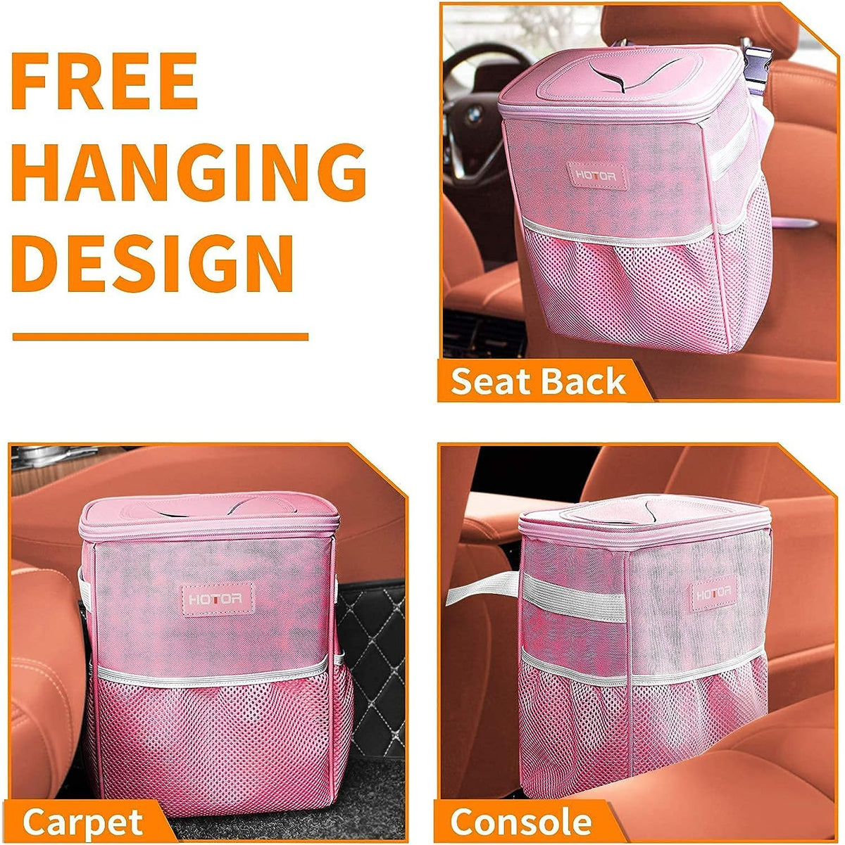 HOTOR Car Trash Can, Leakproof Car Organizer, 2-Gallon, Black Jansha Store